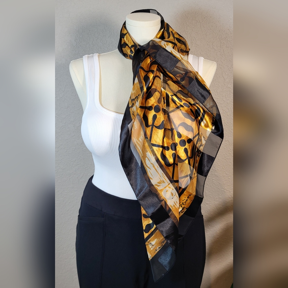 JOVANI Black and Gold Geometric Scarf - 39 x 39 Square - Picture 3 of 11
